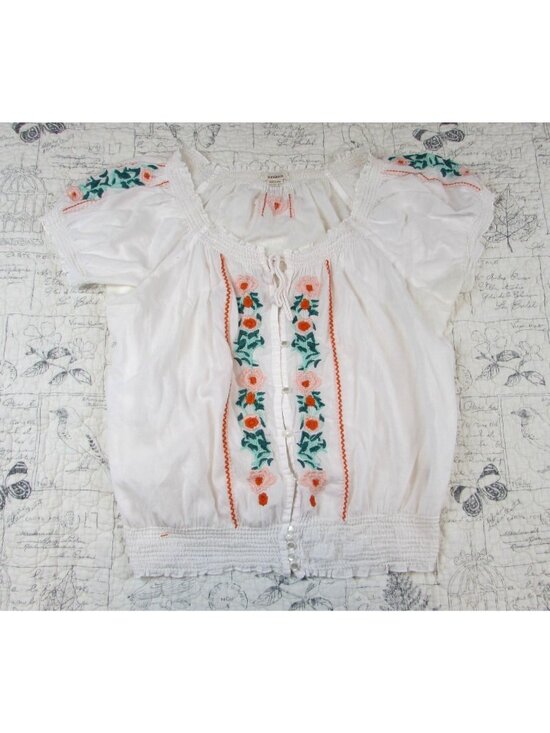Sundance Tops - NEW Sundance Floral Embroidered Smocked short  Sleeve Peasant Top womens L